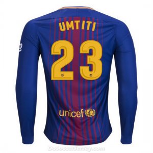 Barcelona 2017/18 Home Umtiti #23 Long Sleeved Shirt Soccer Jersey