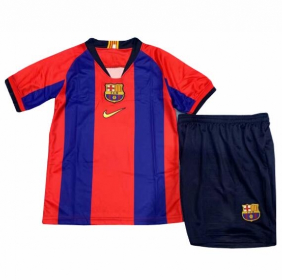 Barcelona 2019/2020 El Clasico Home Kids Soccer Jersey Kit Children Shirt + Shorts - Click Image to Close