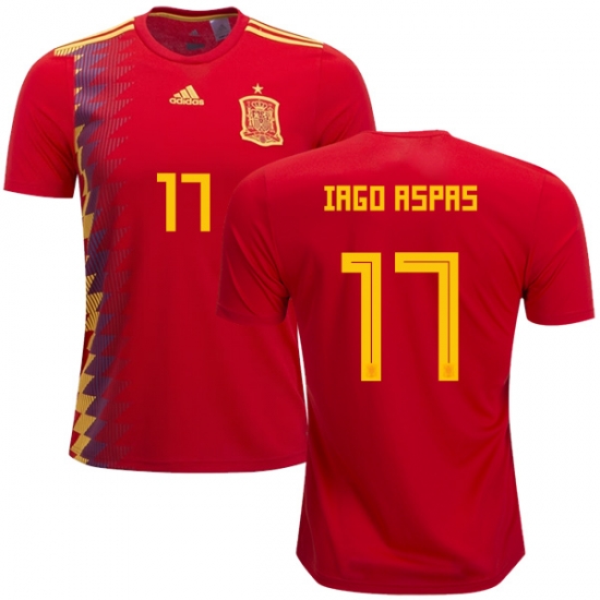 Spain 2018 World Cup IAGO ASPAS 17 Home Shirt Soccer Jersey - Click Image to Close