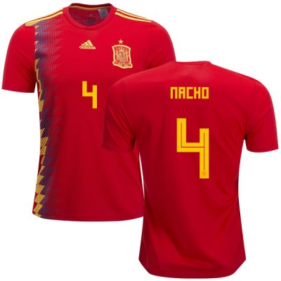 Spain 2018 World Cup NACHO FERNANDEZ 4 Home Shirt Soccer Jersey