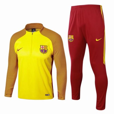 Barcelona 2017/18 Yellow Stripe Training Suits(Zipper Shirt+Trouser)