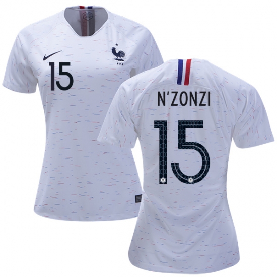 France 2018 World Cup STEVEN NZONZI 15 Women's Away Shirt Soccer Jersey - Click Image to Close