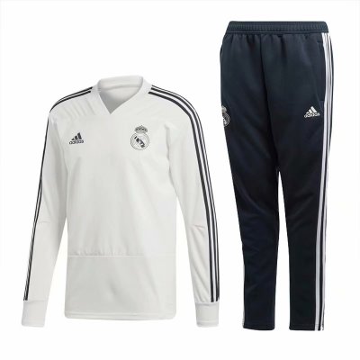 Real Madrid 2018/19 White Training Suit (V-Neck Shirt+Trouser)