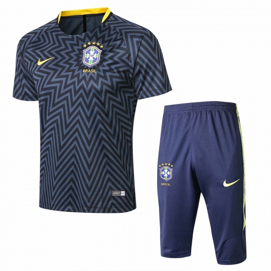 Brazil FIFA World Cup 2018 Grey Texture Short Training Suit - Click Image to Close