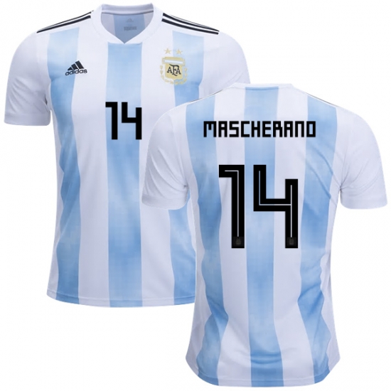 Argentina 2018 FIFA World Cup Home Javier Mascherano #14 Shirt Soccer Jersey - Click Image to Close