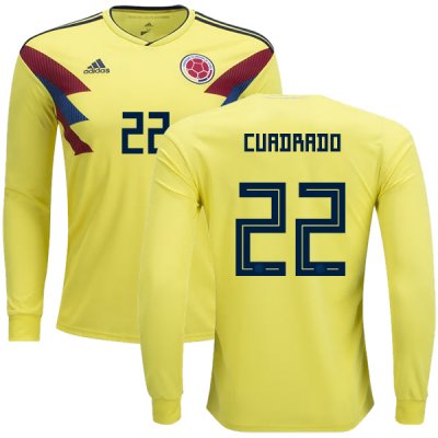 Colombia 2018 World Cup JOSE FERNANDO CUADRADO 22 Long Sleeve Home Shirt Soccer Jersey