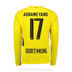 Borussia Dortmund 2017/18 Home Aubameyang #17 Long Sleeve Soccer Shirt