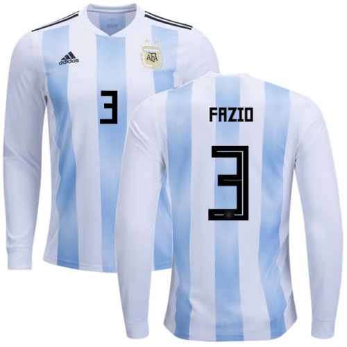 Argentina 2018 FIFA World Cup Home Federico Fazio #3 LS Jersey Shirt