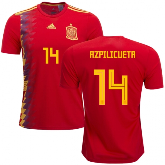 Spain 2018 World Cup CESAR AZPILICUETA 14 Home Shirt Soccer Jersey - Click Image to Close