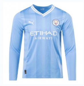 Men 2023/24 Manchester City Home Soccer Jersey Long Sleeve