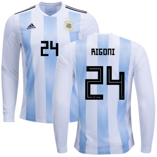 Argentina 2018 FIFA World Cup Home Emiliano Rigoni #24 LS Jersey Shirt - Click Image to Close