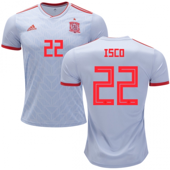 Spain 2018 World Cup ISCO 22 Away Shirt Soccer Jersey - Click Image to Close