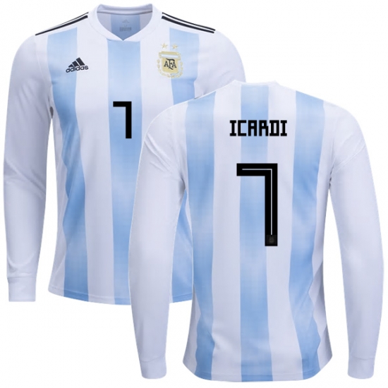 Argentina 2018 FIFA World Cup Home Mauro Icardi #7 LS Jersey Shirt - Click Image to Close