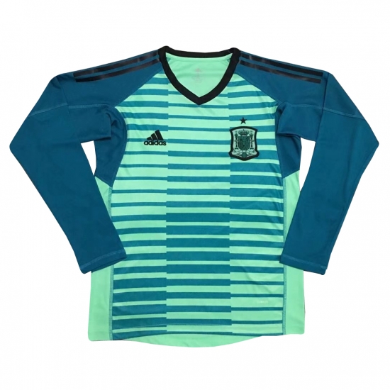 Spain 2018 FIFA World Cup Goalkeeper Green LS Shirt Soccer Jersey - Click Image to Close