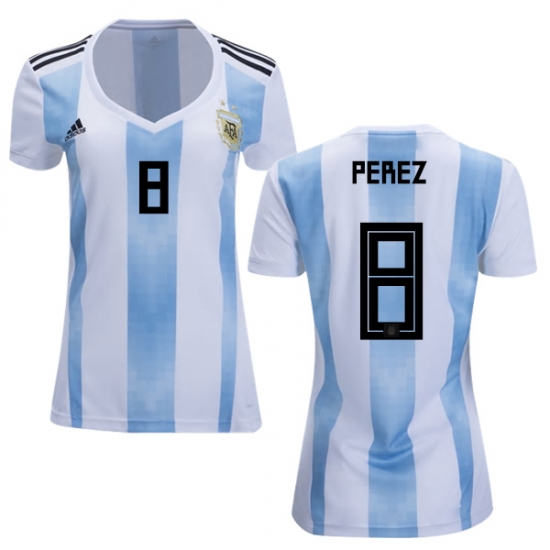 Argentina 2018 FIFA World Cup Home Enzo Perez #8 Women Jersey Shirt - Click Image to Close
