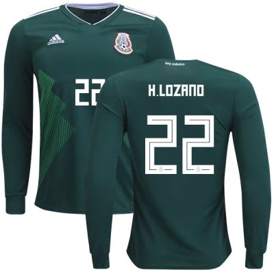 Mexico 2018 World Cup Home HIRVING LOZANO 22 Long Sleeve Shirt Soccer Jersey