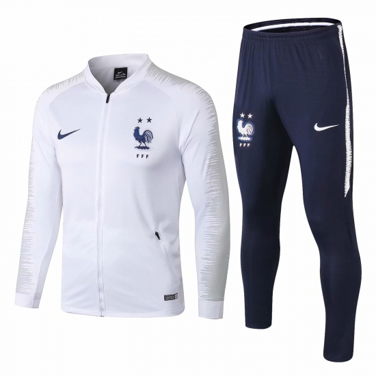 France 2018/19 White Stripe Training Suit (Jacket+Trouser) - Click Image to Close