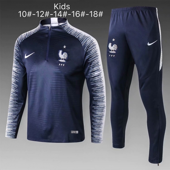 Kids France FIFA World Cup 2018 Blue Stripe Zipper Training Suit - Click Image to Close