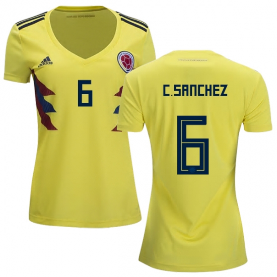 Colombia 2018 World Cup CARLOS SANCHEZ MORENO 6 Women's Home Shirt Soccer Jersey - Click Image to Close