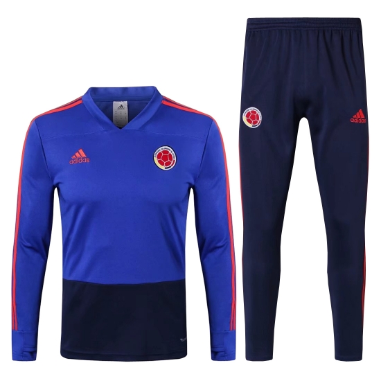 Colombia 2018 FIFA World Cup Blue Training Suit (O'Neck Shirt+Pants) - Click Image to Close