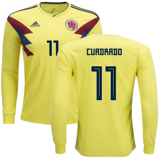 Colombia 2018 World Cup JUAN GUILLERMO 11 Long Sleeve Home Shirt Soccer Jersey - Click Image to Close