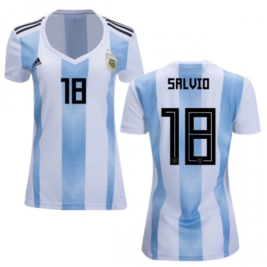 Argentina 2018 FIFA World Cup Home Eduardo Salvio #18 Women Jersey Shirt - Click Image to Close