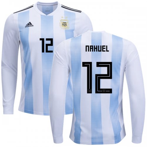 Argentina 2018 FIFA World Cup Home Nahuel Guzman #12 LS Jersey Shirt