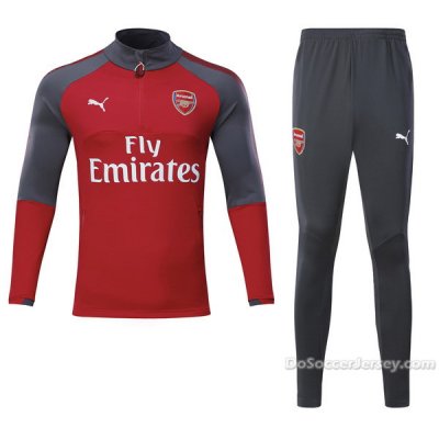 Arsenal 2017/18 Red Training Kit(Zipper Sweat Shirt+Trouser)