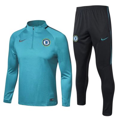 Chelsea 2017/18 Cyan Training Suits(Zipper Shirt+Trouser)