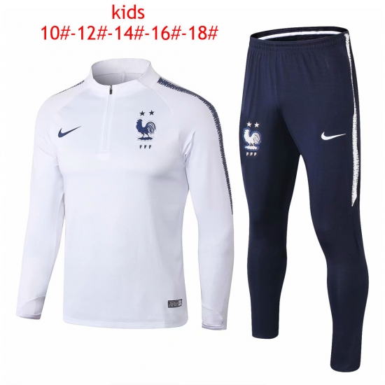 Kids France FIFA World Cup 2018 Zipper White Training Suit 2-Star - Click Image to Close