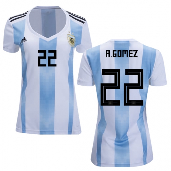 Argentina 2018 FIFA World Cup Home Alejandro Gomez #22 Women Jersey Shirt - Click Image to Close