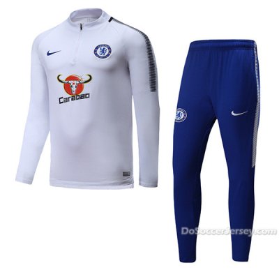 Chelsea 2017/18 White&Navy Training Kit(Zipper Sweat Shirt+Trouser)