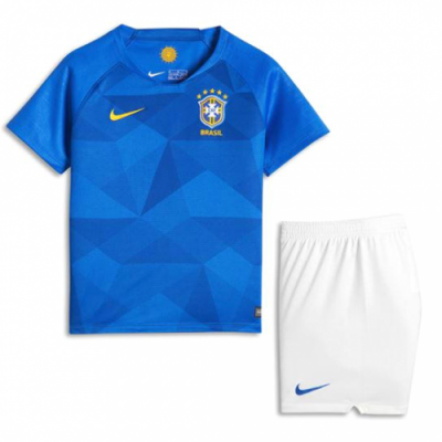 Brazil FIFA World Cup 2018 Away Kids Soccer Kit Children Shirt And Shorts