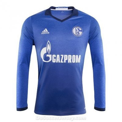 FC Schalke 04 2017/18 Home Long Sleeved Shirt Soccer Jersey