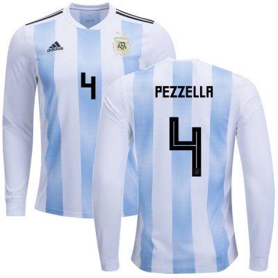 Argentina 2018 FIFA World Cup Home German Pezzella #4 LS Jersey Shirt