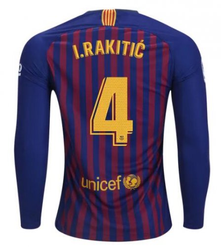 Barcelona 2018/19 Home Ivan Rakitic 4 Long Sleeve Shirt Soccer Jersey