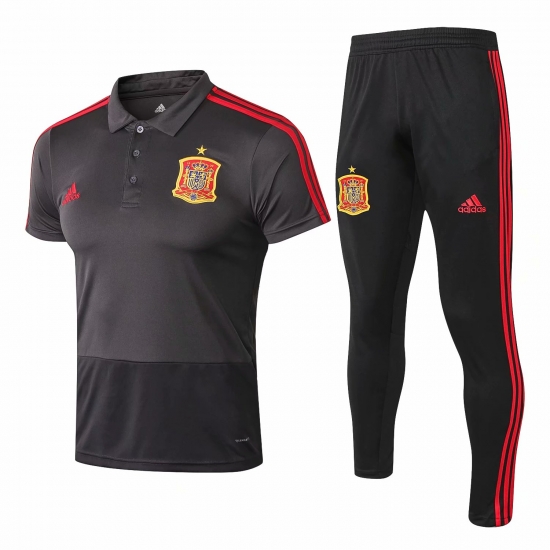 Spain FIFA World Cup 2018 Grey Polo + Pants Training Suit - Click Image to Close