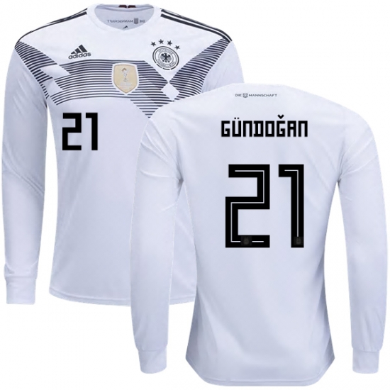 Germany 2018 World Cup ILKAY GUNDOGAN 21 Home Long Sleeve Shirt Soccer Jersey - Click Image to Close