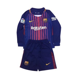 Barcelona 2017/18 Home Kids Long Sleeved Soccer Kit Children Shirt And Shorts