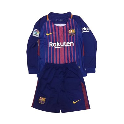 Barcelona 2017/18 Home Kids Long Sleeved Soccer Kit Children Shirt And Shorts