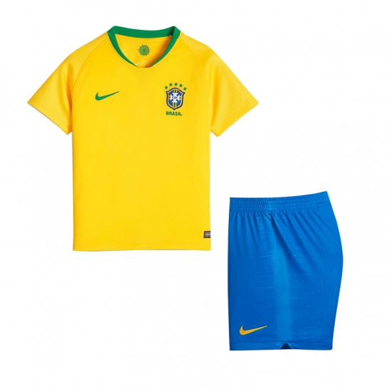 Brazil FIFA World Cup 2018 Home Kids Soccer Kit Children Shirt And Shorts - Click Image to Close