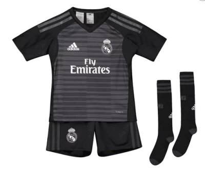 Real Madrid 2018/19 Kids Black Goalkeeper Soccer Whole Kit Children Shirt + Shorts + Socks