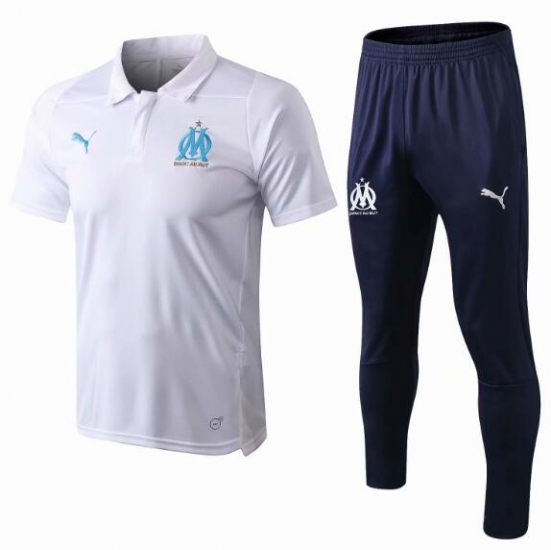 Olympique Marseille 2018/19 White Suit Polo Shirt + Pants - Click Image to Close