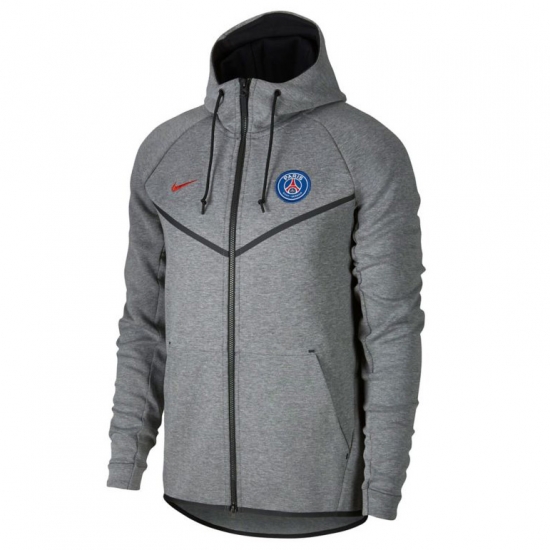 PSG 2017/18 Grey Tech Fleece Full Zip Windrunner Hoodie Jacket Men - Match - Click Image to Close