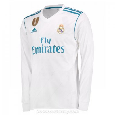 Real Madrid 2017/18 Home Long Sleeved Shirt Soccer Jersey