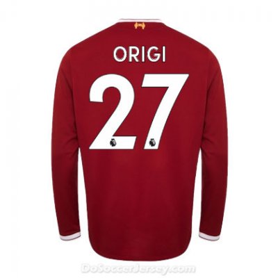 Liverpool 2017/18 Home Origi #27 Long Sleeved Shirt Soccer Jersey