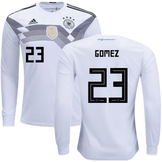 Germany 2018 World Cup MARIO GOMEZ 23 Home Long Sleeve Shirt Soccer Jersey - Click Image to Close
