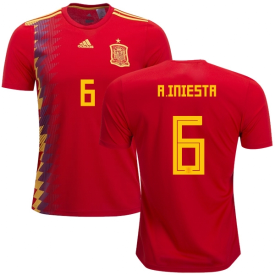 Spain 2018 World Cup ANDRES INIESTA 6 Home Shirt Soccer Jersey - Click Image to Close
