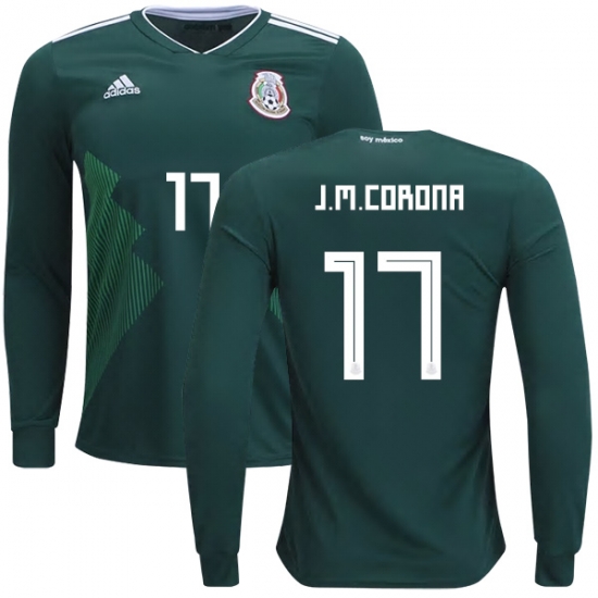 Mexico 2018 World Cup Home JESUS MANUEL CORONA 17 Long Sleeve Shirt Soccer Jersey - Click Image to Close