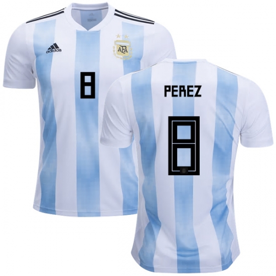 Argentina 2018 FIFA World Cup Home Enzo Perez #8 Shirt Soccer Jersey - Click Image to Close